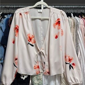 Wilfred Floral Tie-Front Blouse - Cream and Red
